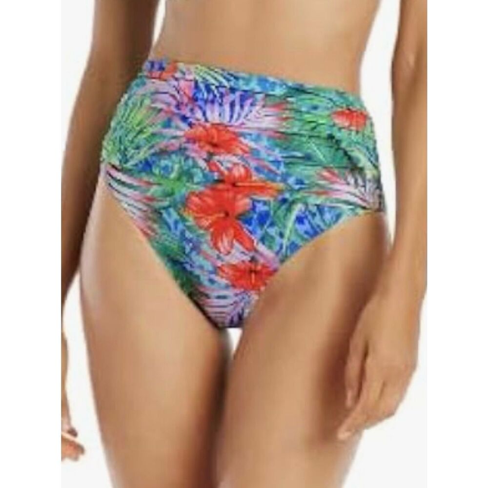 Bleu Rod Beattie Womens' Foldover High Waist Bikini Bottom, Tropical Flight, 8